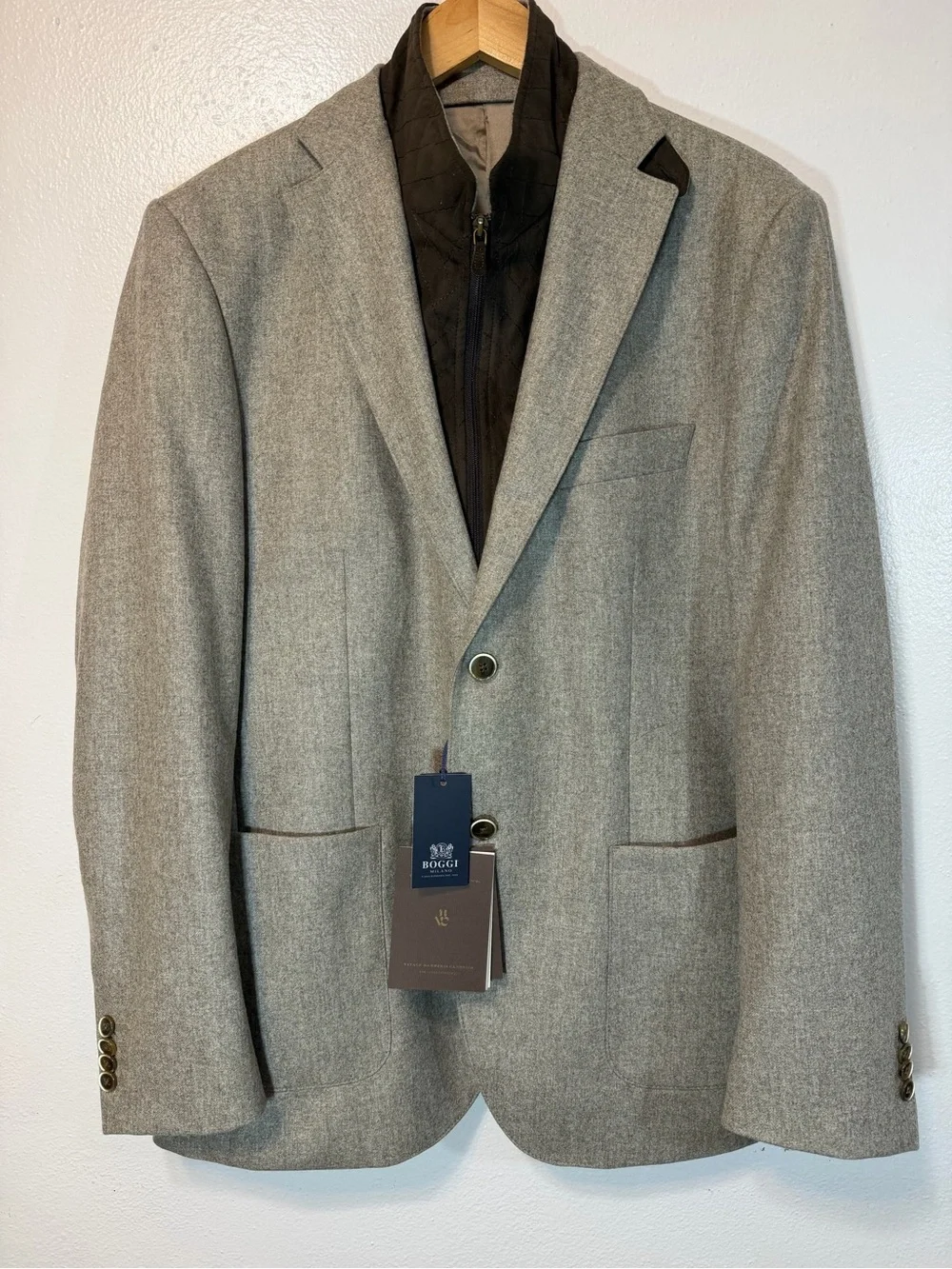 Boggi Milano Men’s Gray Sport Wool Flannel Blazer 50R 2-Button detachable chest
